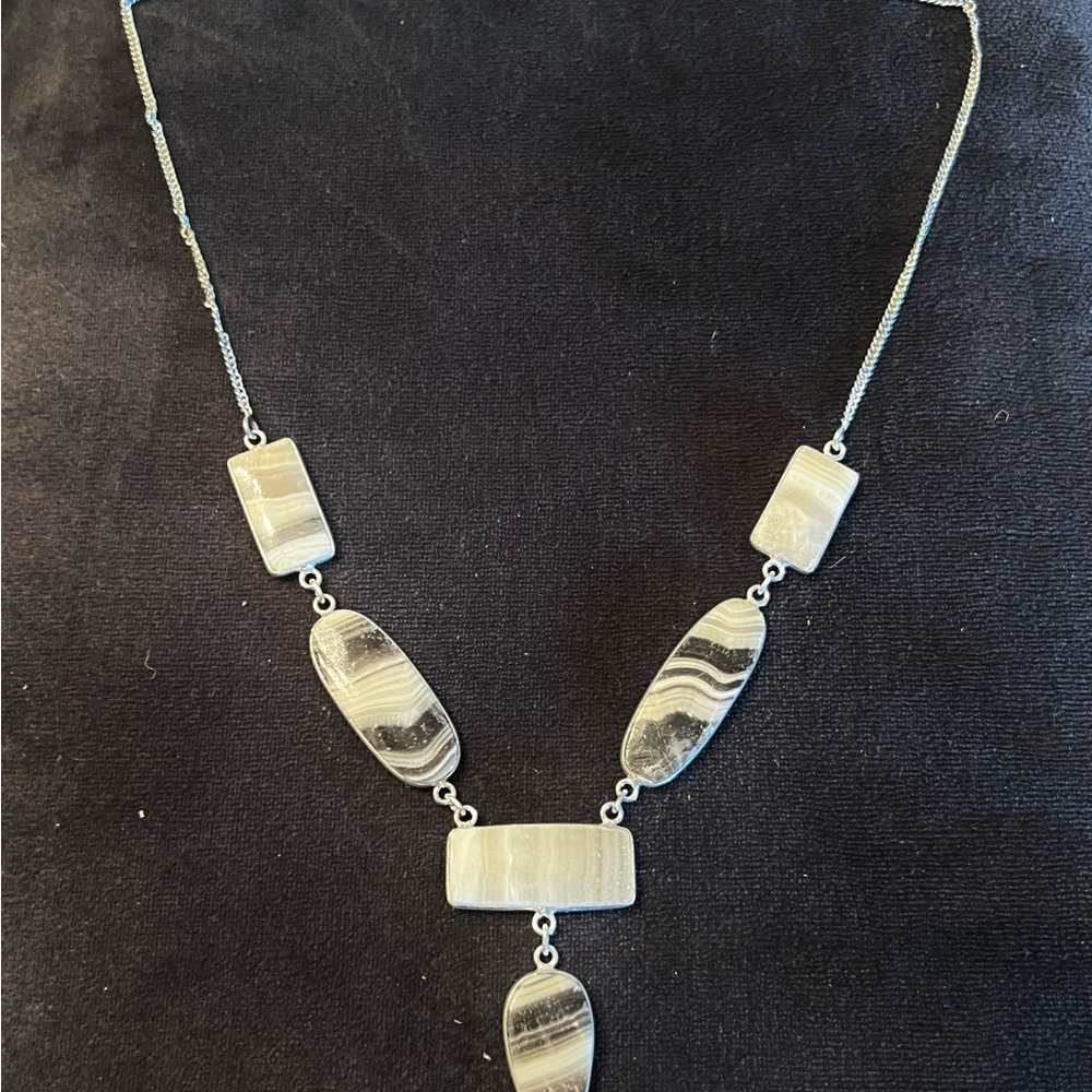 Zebra Natural Jasper multi layer Necklace. Silver Overlay. New.